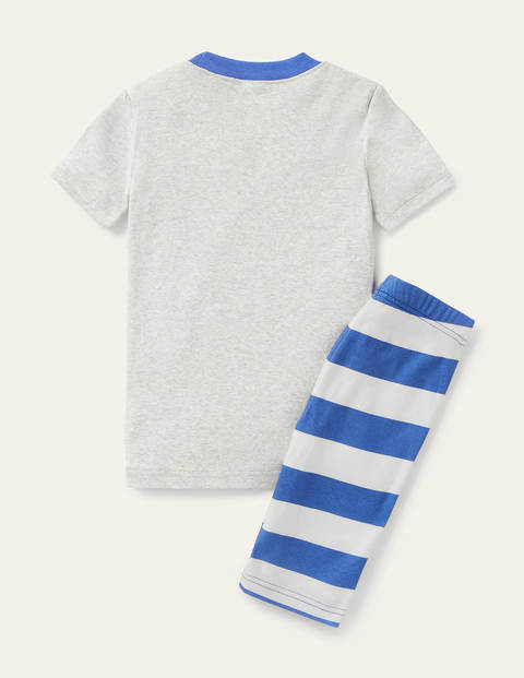 Appliqué Short John Pajamas - Bold Blue/Ivory Monkeys Appliqué Short John Pajamas - Bold Blue/Ivory Monkeys
