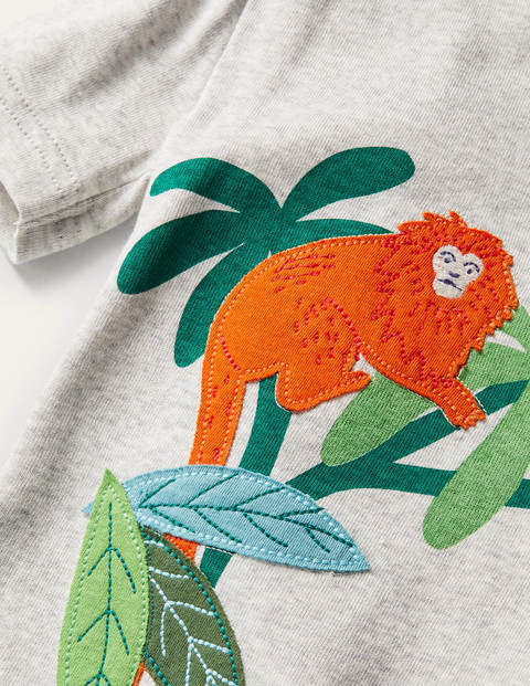 Appliqué Short John Pajamas - Bold Blue/Ivory Monkeys Appliqué Short John Pajamas - Bold Blue/Ivory Monkeys