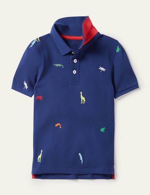 Piqué Polo Shirt - College Navy Rainbow Animals Piqué Polo Shirt - College Navy Rainbow Animals