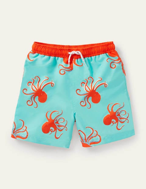Gemusterte Badeshorts - Wasserblau, Oktopus Gemusterte Badeshorts - Wasserblau, Oktopus