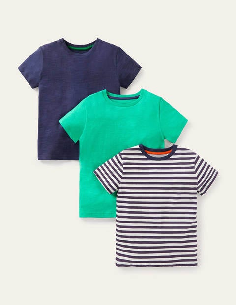 3 T-shirts délavés en tissu flammé - Bleu marine/rayé/vert 3 T-shirts délavés en tissu flammé - Bleu marine/rayé/vert