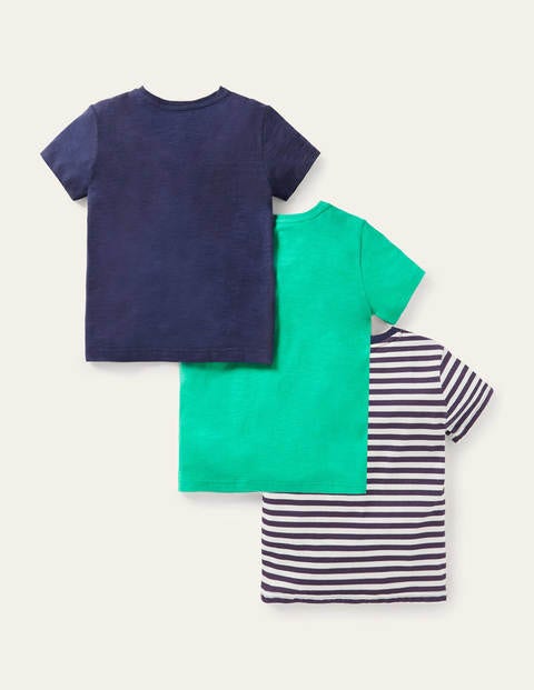 3 T-shirts délavés en tissu flammé - Bleu marine/rayé/vert 3 T-shirts délavés en tissu flammé - Bleu marine/rayé/vert