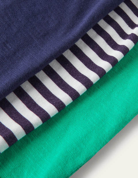 3 T-shirts délavés en tissu flammé - Bleu marine/rayé/vert 3 T-shirts délavés en tissu flammé - Bleu marine/rayé/vert