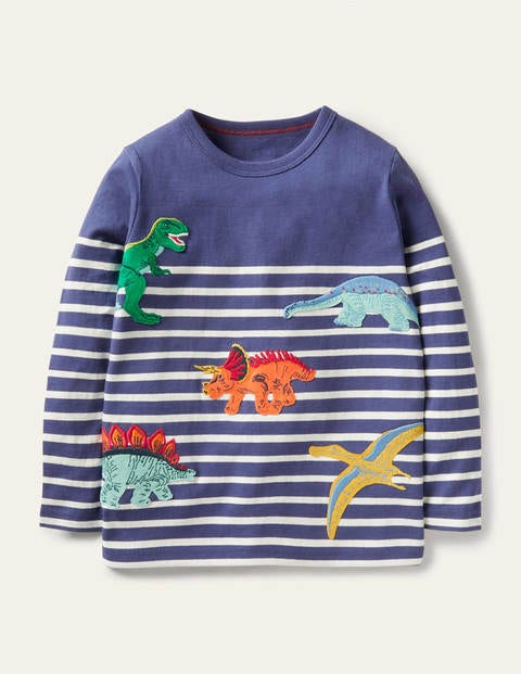 Appliqué Breton T-shirt - Starboard Blue/Ivory Dinos Appliqué Breton T-shirt - Starboard Blue/Ivory Dinos