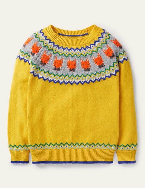 Fair Isle Crew Sweater - Honeycomb Yellow Foxes