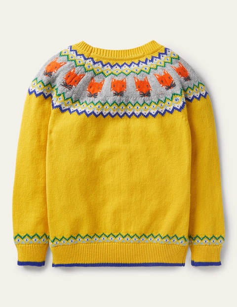 Fair Isle Crew Sweater - Honeycomb Yellow Foxes Fair Isle Crew Sweater - Honeycomb Yellow Foxes