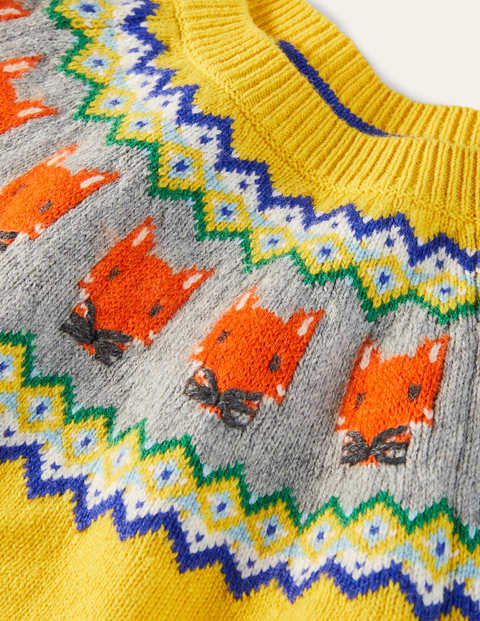 Fair Isle Crew Sweater - Honeycomb Yellow Foxes Fair Isle Crew Sweater - Honeycomb Yellow Foxes