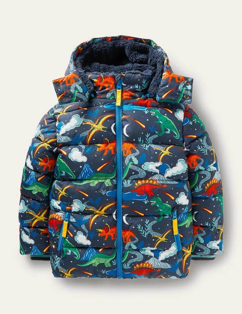 Shower-Resistant Padded Jacket - Soot Grey Dinosaurs