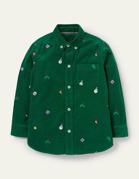 Embroidered Cord Shirt - Forest Green Festive Embroidered Cord Shirt - Forest Green Festive