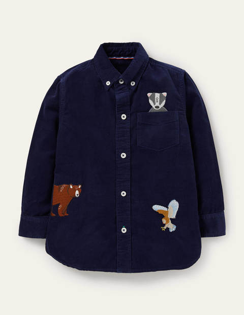 Embroidered Cord Shirt - College Navy Animals Embroidered Cord Shirt - College Navy Animals