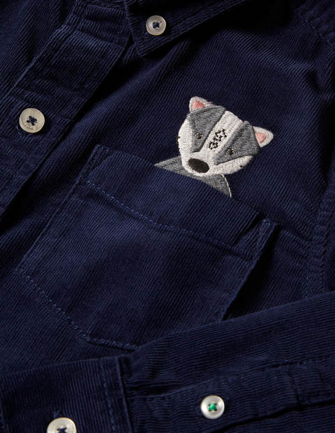 Embroidered Cord Shirt - College Navy Animals Embroidered Cord Shirt - College Navy Animals