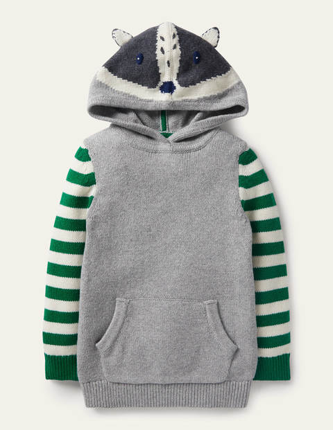 Woodland Knitted Hoodie - Grey Marl Badger Woodland Knitted Hoodie - Grey Marl Badger