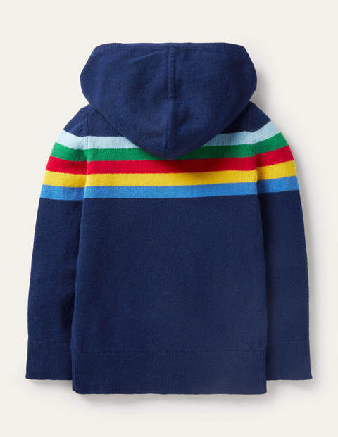 Gestrickter Kapuzenpullover - Schuluniform-Navy/Regenbogen Gestrickter Kapuzenpullover - Schuluniform-Navy/Regenbogen