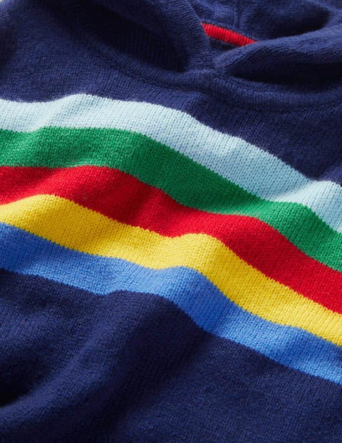 Gestrickter Kapuzenpullover - Schuluniform-Navy/Regenbogen Gestrickter Kapuzenpullover - Schuluniform-Navy/Regenbogen