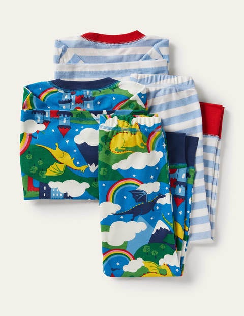 Schlafanzug im 2er-Pack mit anliegender Passform - Blau, Regenbögen/Drachen