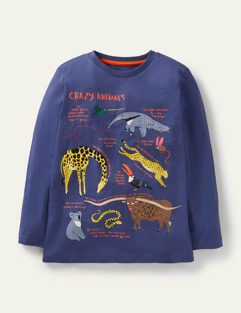 Oberteil mit lehrreichem Motiv - Segelblau, Verrückte Tiere Oberteil mit lehrreichem Motiv - Segelblau, Verrückte Tiere