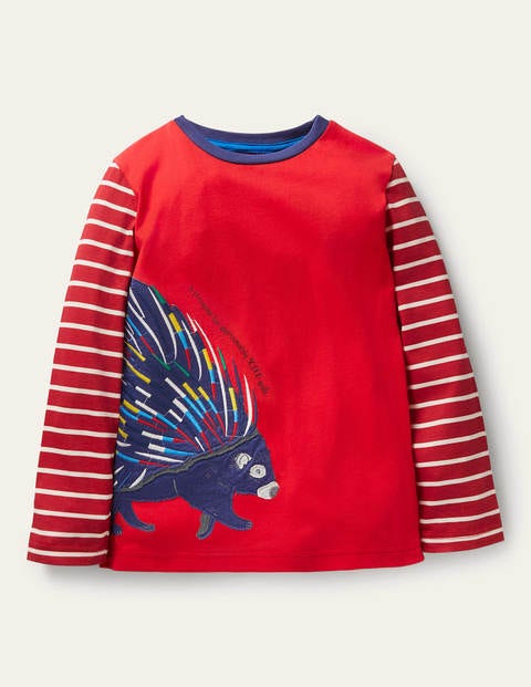 Langarmshirt mit Rundum-Applikation - Rockabilly-Rot, Stachelschwein Langarmshirt mit Rundum-Applikation - Rockabilly-Rot, Stachelschwein