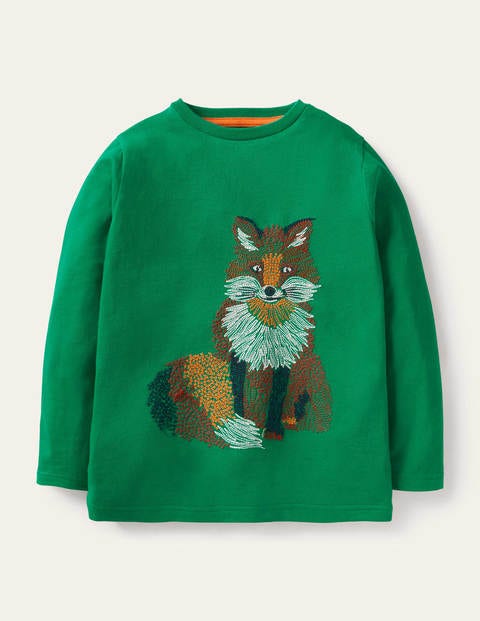 T-shirt animal à super surpiqûres - Renard vert forêt