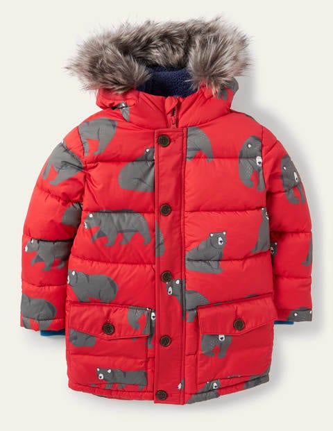 Longline Padded Jacket - Rockabilly Red Bears Longline Padded Jacket - Rockabilly Red Bears