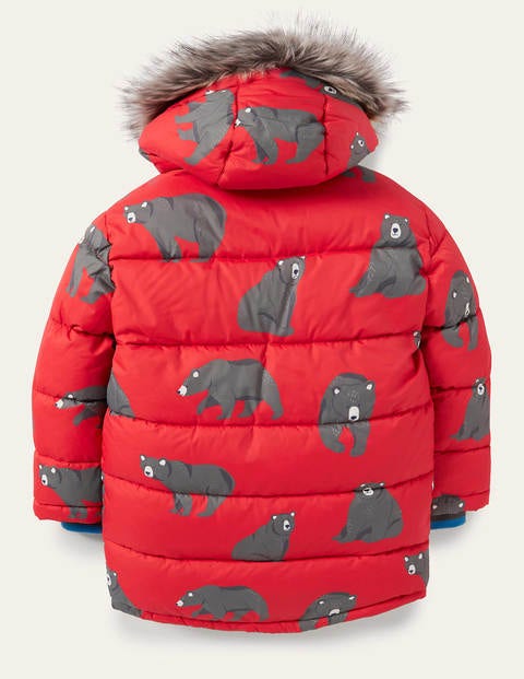 Longline Padded Jacket - Rockabilly Red Bears Longline Padded Jacket - Rockabilly Red Bears