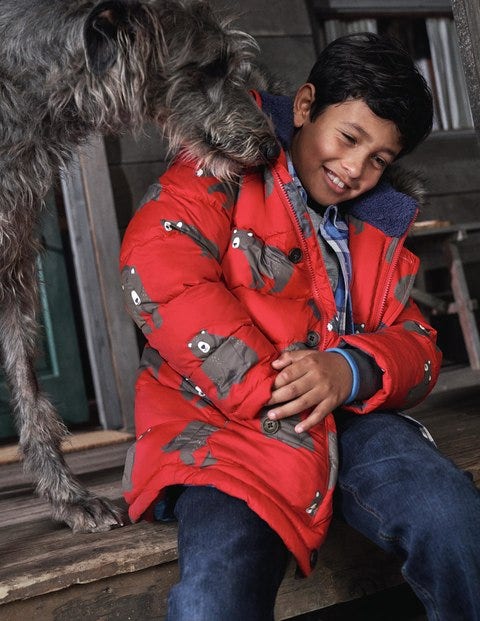 Longline Padded Jacket - Rockabilly Red Bears Longline Padded Jacket - Rockabilly Red Bears