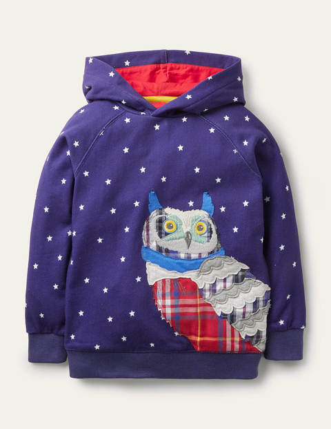Kapuzenpullover mit Patchwork-Applikation - Schuluniform-Navy, Eule Kapuzenpullover mit Patchwork-Applikation - Schuluniform-Navy, Eule