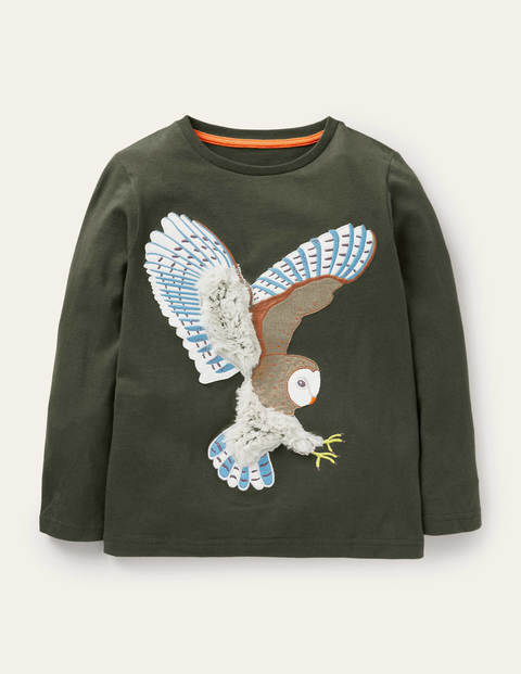 Forest Appliqué T-shirt - Khaki Green Owl Forest Appliqué T-shirt - Khaki Green Owl