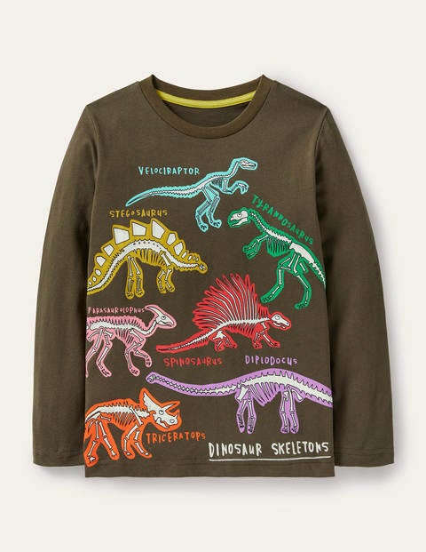 Glowing Magical T-shirt - Khaki Dinosaurs