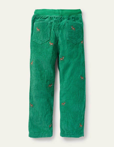 Cosy Lined Cord Trousers - Highland Green Stags