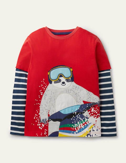 Winter Appliqué Animal T-shirt - Rockabilly Red Sloth