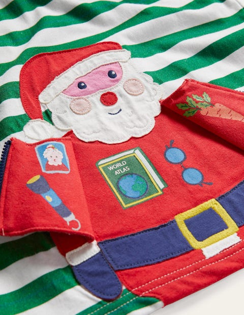 Fun Christmas T-shirt - Ivory/Forest Green Santa Zip Fun Christmas T-shirt - Ivory/Forest Green Santa Zip