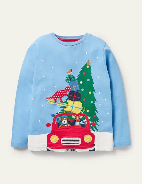 Festive Appliqué T-shirt - Bright Bluebell Car Presents Festive Appliqué T-shirt - Bright Bluebell Car Presents