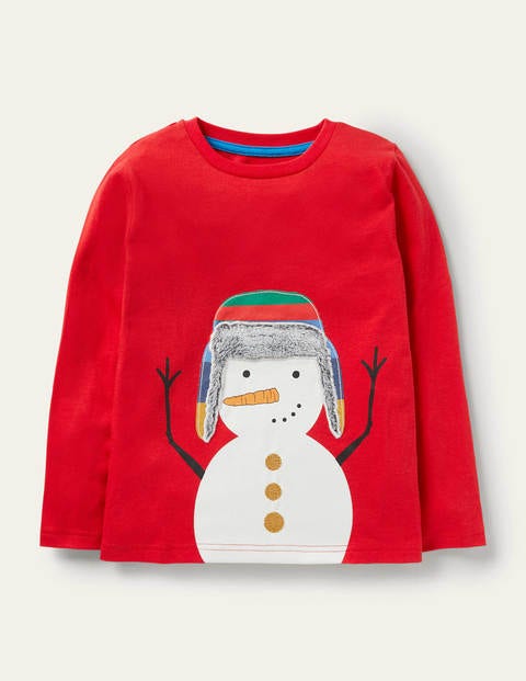 Festive Appliqué T-shirt - Rockabilly Red Snowman