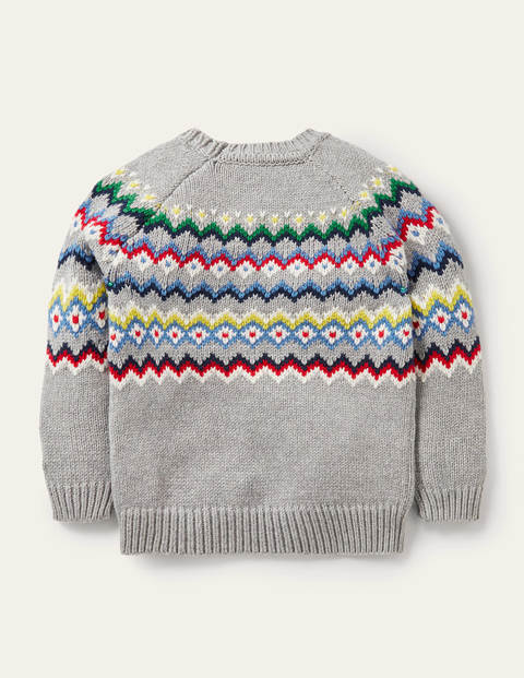 Fair-Isle-Grobstrickpullover mit Rundhalsausschnitt - Grau Meliert Fair-Isle-Grobstrickpullover mit Rundhalsausschnitt - Grau Meliert