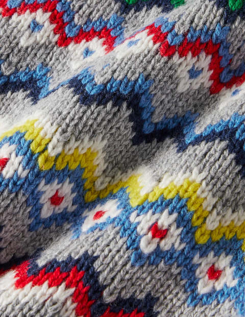 Fair-Isle-Grobstrickpullover mit Rundhalsausschnitt - Grau Meliert Fair-Isle-Grobstrickpullover mit Rundhalsausschnitt - Grau Meliert