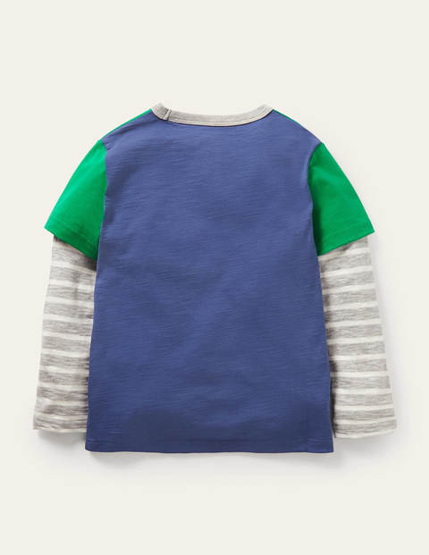 Colourblock Layered T-shirt - Highland Green/Blue Colourblock Layered T-shirt - Highland Green/Blue