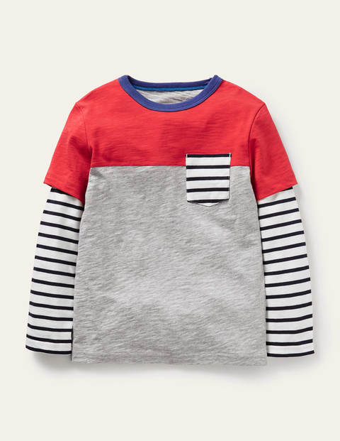 Colourblock Layered T-shirt - Rockabilly Red/Grey Colourblock Layered T-shirt - Rockabilly Red/Grey