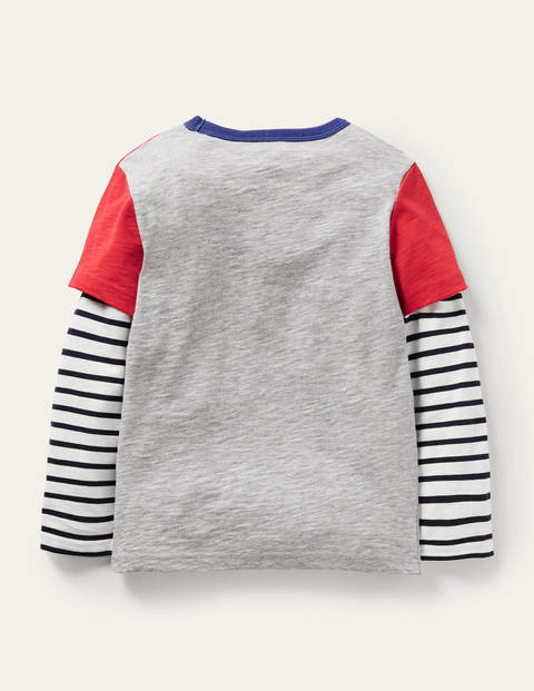 Colourblock Layered T-shirt - Rockabilly Red/Grey Colourblock Layered T-shirt - Rockabilly Red/Grey