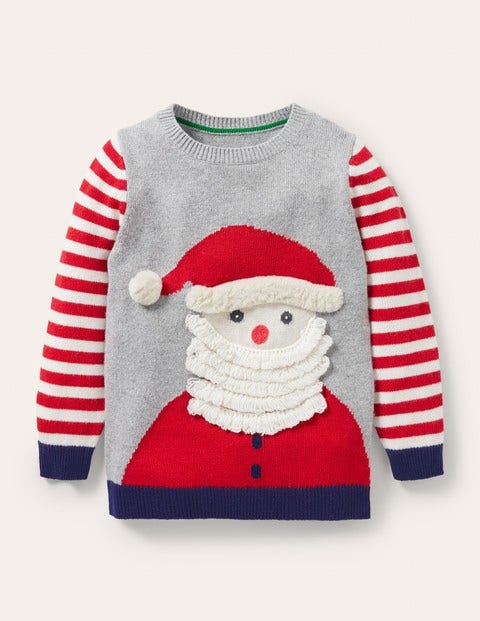 Pull col rond graphique et festif - Père Noël gris chiné Pull col rond graphique et festif - Père Noël gris chiné
