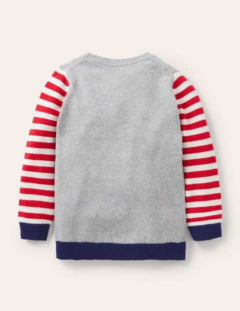 Pull col rond graphique et festif - Père Noël gris chiné Pull col rond graphique et festif - Père Noël gris chiné