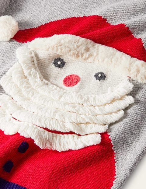Pull col rond graphique et festif - Père Noël gris chiné Pull col rond graphique et festif - Père Noël gris chiné