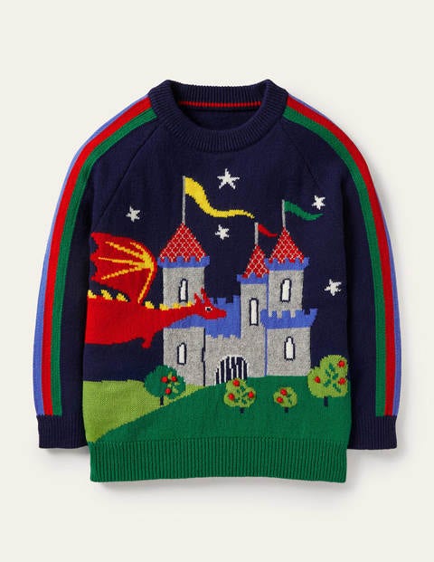 Graphic Dragon Crew Sweater - College Navy Rainbow Castle Graphic Dragon Crew Sweater - College Navy Rainbow Castle