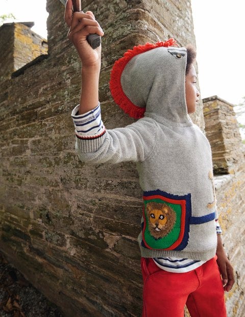 Gestrickter Hoodie mit Rittermotiv - Grau Meliert, Ritter Gestrickter Hoodie mit Rittermotiv - Grau Meliert, Ritter
