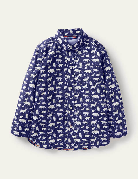 Printed Party Shirt - Starboard Blue Woodland Animal Printed Party Shirt - Starboard Blue Woodland Animal