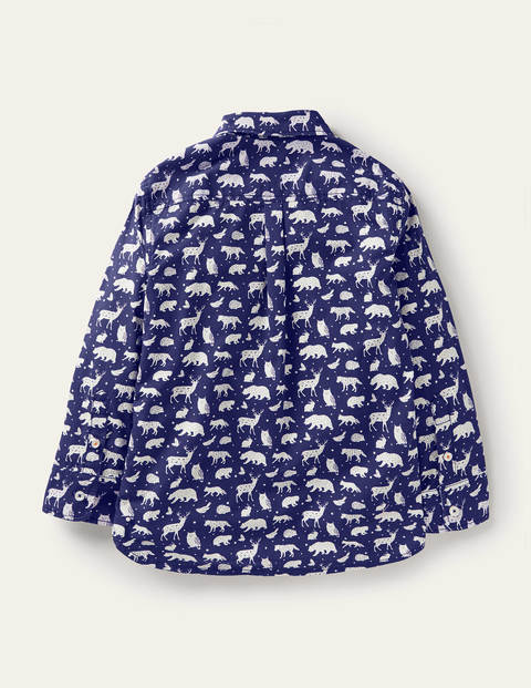 Printed Party Shirt - Starboard Blue Woodland Animal Printed Party Shirt - Starboard Blue Woodland Animal