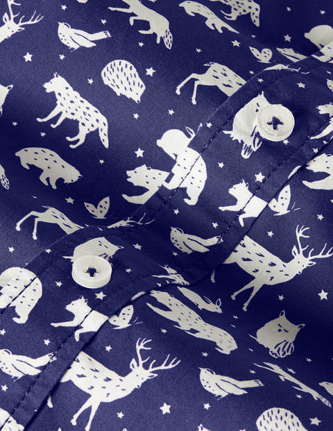 Printed Party Shirt - Starboard Blue Woodland Animal Printed Party Shirt - Starboard Blue Woodland Animal