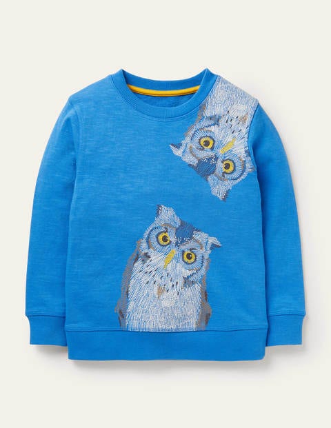 Superstitch-Sweatshirt mit Eulenmotiv - Elizabethan Blue