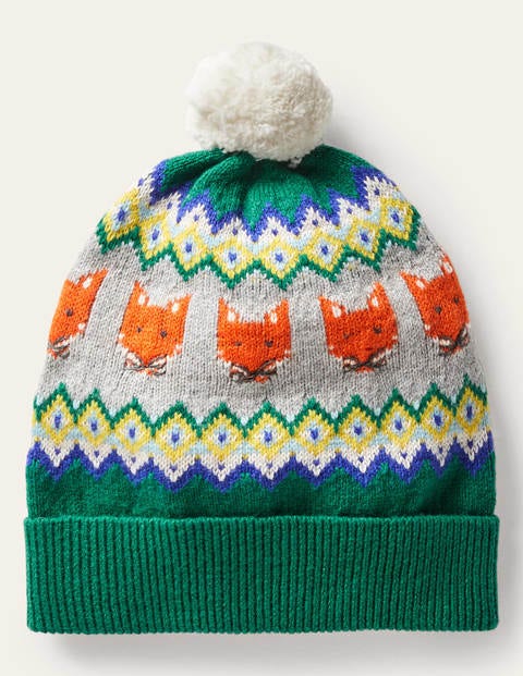 Gemütliche Fuchs-Mütze mit Fair-Isle-Muster - Waldgrün Gemütliche Fuchs-Mütze mit Fair-Isle-Muster - Waldgrün