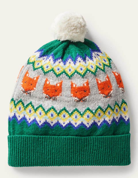 Gemütliche Fuchs-Mütze mit Fair-Isle-Muster - Waldgrün Gemütliche Fuchs-Mütze mit Fair-Isle-Muster - Waldgrün