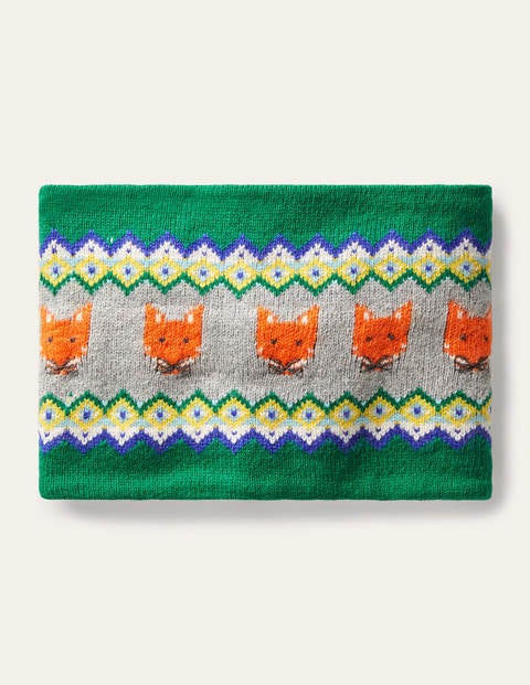Snood cosy motif jacquard et renards - Vert forêt Snood cosy motif jacquard et renards - Vert forêt